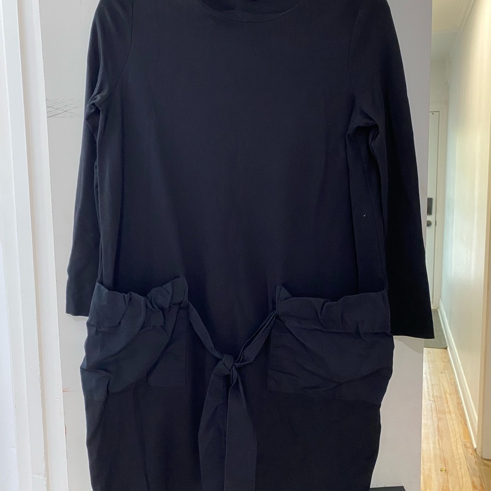 COS Black Mock Neck with large front pockets and bow Dress